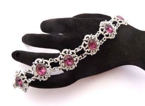 Vintage Faux Amethyst Rhinestone Ornate Panel Design Retro Bracelet