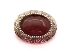 Vintage Faux Carnelian Red Glass Cabochon Set Scottish Celtic Style Brooch