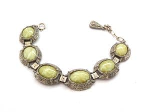 Vintage Faux Connemara Marble Celtic Scottish Style Adjustable Length Panel Design Bracelet