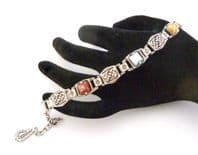 Vintage Faux Gem And Knot Work Detailed Celtic Scottish Style Adjustable Length Panel  Bracelet