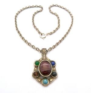 Vintage Faux Gem Set Celtic Style Pendant And Short Length Necklace Chain By Miracle
