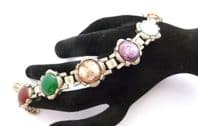 Vintage Faux Gemstone Set Celtic Scottish Style Adjustable Length Panel Design Bracelet
