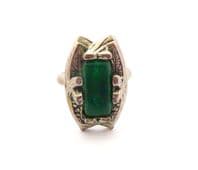 Vintage Faux Green Aventurine Scottish Celtic Style Adjustable Size Ring