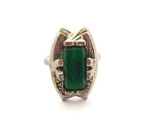 Vintage Faux Green Aventurine Scottish Celtic Style Adjustable Size Ring