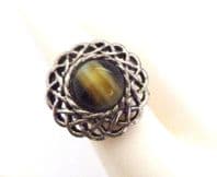 Vintage Faux Marbled Agate PorphyryGlass Cabochon Set Scottish Celtic Style Adjustable Size Ring
