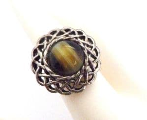 Vintage Faux Marbled Agate PorphyryGlass Cabochon Set Scottish Celtic Style Adjustable Size Ring
