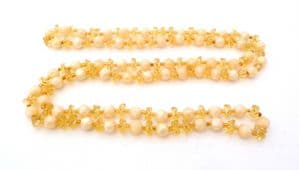 Vintage Faux Pearl And Citrine Glass Necklace