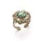 Vintage Faux Turquoise Glass Cabochon And Filigree Floral Style Adjustable Size Ring