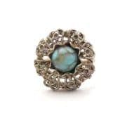 Vintage Faux Turquoise Glass Cabochon And Filigree Floral Style Adjustable Size Ring