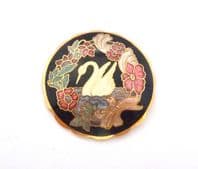 Vintage Fish And Crown Cloisonne Enamel Swan Bird And Floral Design Brooch