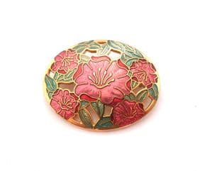 Vintage Fish And Crown Red Cloisonne Enamel Flower Design Brooch