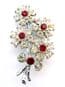 Vintage Flower Red And Clear Rhinestone Floral Posy Statement Design Brooch