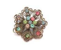 Vintage Fruit Salad Rhinestone Detailed Abstract Modernist Design Brooch