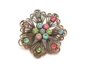 Vintage Fruit Salad Rhinestone Detailed Abstract Modernist Design Brooch