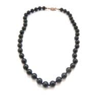 Vintage Glossy Black Glass French Jet Beaded Hand Knotted Choker Necklace