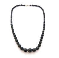 Vintage Graduated French Jet Glass Beaded Choker Necklace With Sterling Silver Clasp