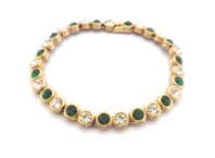 Vintage Green and Clear Rhinestone Set Tennis Style Bracelet