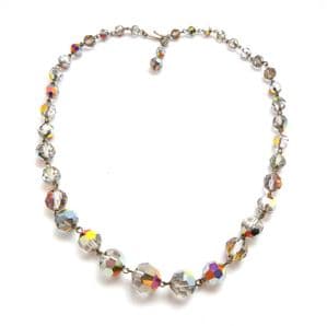 Vintage Grey Aurora Borealis Crystal Beaded Adjustable Short Length Necklace