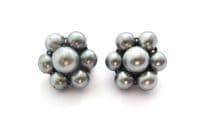 Vintage Grey Faux Pearl Floral Design Clip On Earrings