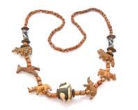 Vintage Hand Crafted Wooden Bead Safari Animal Design Matinee Length Shabby Chic Necklace