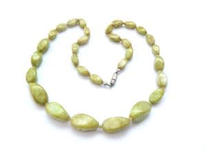 Vintage Hand Knotted Scottish Style Faux Connemara Marble Green Picasso Glass Beaded Necklace