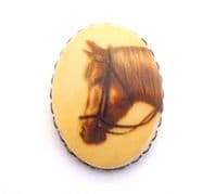 Vintage Horse Print Design Transfer Printed Lucite Retro Brooch