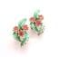 Vintage Jewelcraft Enamel And Pink Rhinestone Detailed Climbing Leaf Design Clip On Earrings
