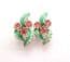 Vintage Jewelcraft Enamel And Pink Rhinestone Detailed Climbing Leaf Design Clip On Earrings