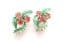 Vintage Jewelcraft Enamel And Pink Rhinestone Detailed Climbing Leaf Design Clip On Earrings