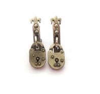Vintage Jewelcraft Padlock Design Drop Clip On Earrings