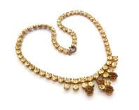 Vintage Jonquil And Smoky Topaz Colored Rhinestone Drop Design Choker Necklace