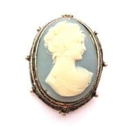 Vintage Lady In Profile Blue Cameo Design Brooch By Hollywood