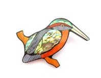 Vintage Large Abalone Shell And Enamel Kingfisher Bird Design Brooch Attributed To Lee Sands