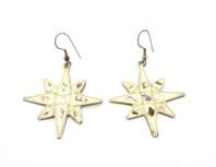 Vintage Large Alpaca Silver And Mother Of Pearl Shell Inlaid Star Design Drop Earrings