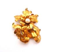 Vintage Large Art Deco Era Faux Pearl Detailed Scrolling Floral Design Dress Clip