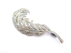 Vintage Large Art Deco Era Rhinestone Set Curved Leaf Design Brooch