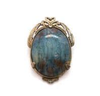 Vintage Large Art Nouveau Revival Style Marbled Glass Set Statement Design Brooch By Miracle
