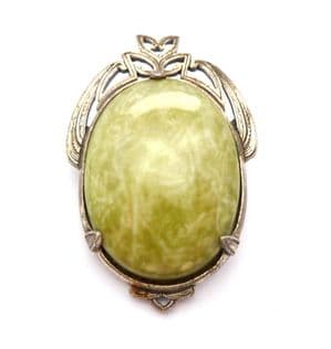 Vintage Large Art Nouveau Style Marbled Green Faux Connemara Set Statement Design Brooch By Miracle