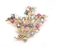 Vintage Large Aurora Borealis Rhinestone Set Leaf Statement Design Brooch