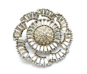 Vintage Large Baguette Rhinestone Detailed Abstract Modernist Design Mid Century Brooch