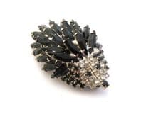 Vintage Large Black And Clear Rhinestone Detailed Hedgehog Design Statement Brooch