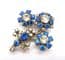 Vintage Large Blue And Clear Rhinestone Set Floral Style Mid Century Design Brooch