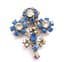 Vintage Large Blue And Clear Rhinestone Set Floral Style Mid Century Design Brooch
