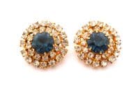 Vintage Large Blue And Clear Rhinestone Set Statement Design Clip On Earrings
