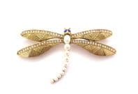 Vintage Large Carolee Dragonfly Design Rhinestone and Faux Pearl Detailed Brooch