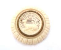Vintage Large Celluloid Ornate Carved Deer Design Brooch