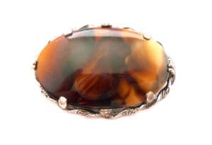 Vintage Large Celtic Style Marbled Porphyry Glass Statement Brooch By Miracle