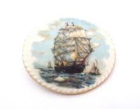 Vintage Large Ceramic Galleon Ship Design Brooch