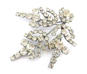 Vintage Large Clear Rhinestone Set Abstract Floral Design Brooch