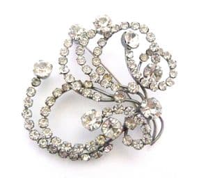 Vintage Large Clear Rhinestone Set Abstract Floral Spray Design Brooch.